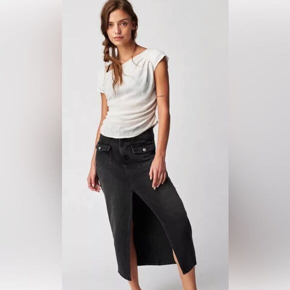 NWOT We The Free × Free People Madison Denim Midi Skirt In Black Size 25 - Picture 10 of 12